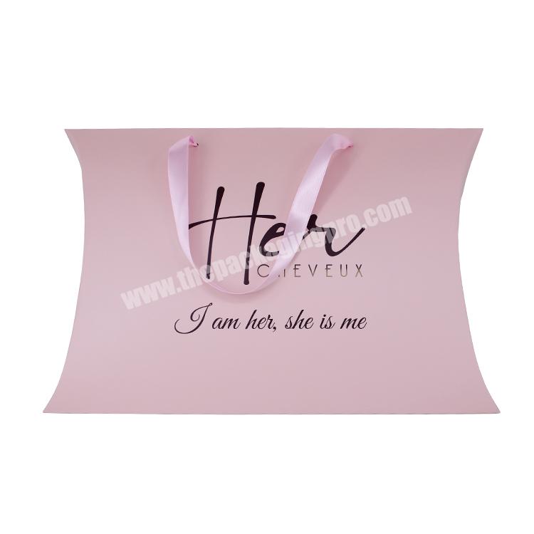 Custom Cheap LOGO Printed Cosmetic Bundle Wigs Paper Pillow Box Packaging for Hair Extensions With Handle