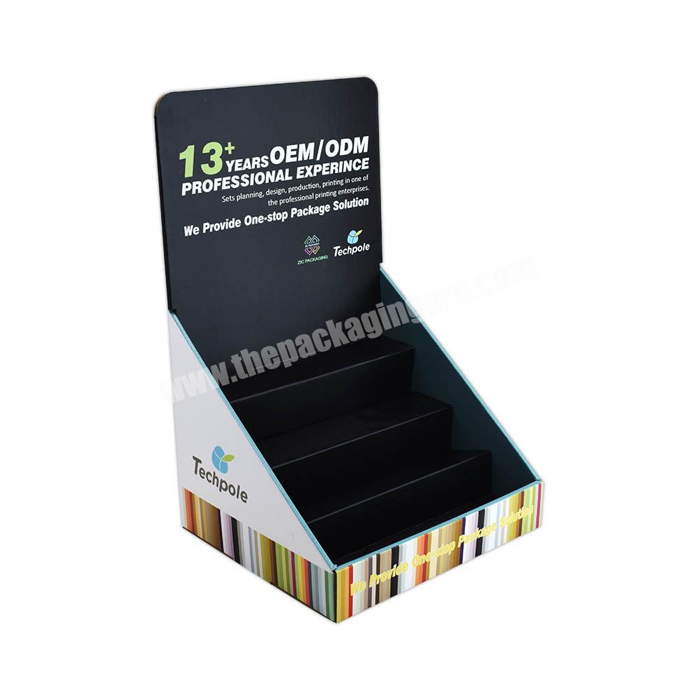 Custom Color Printed Retail Promotion Folding 3 Tiers Cardboard Paper PDQ Counter Top Display Stand