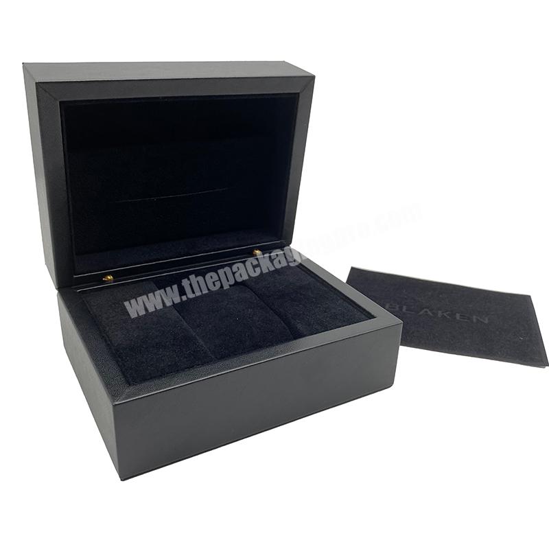 Custom Debossed Logo Printed Black PU leather Pocket Watch Box Wooden Branded Watch Box