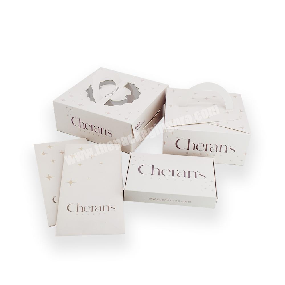 Custom Design Logo White Cardboard Pastry Bakery Cake Packaging Box with Paper Bag