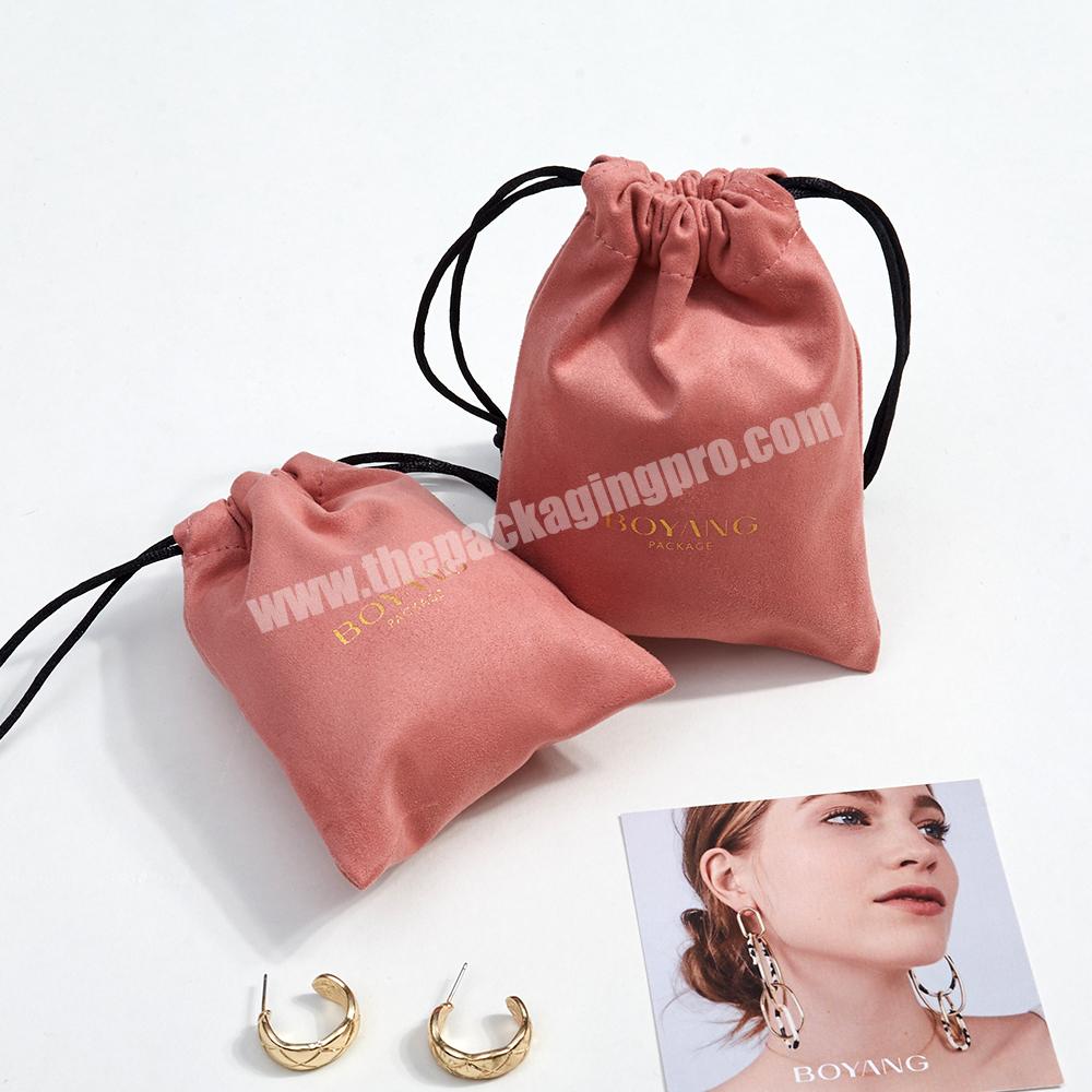 Custom Earring Necklace Gift Packaging Velvet Drawstring Jewelry Suede Pouch Bag
