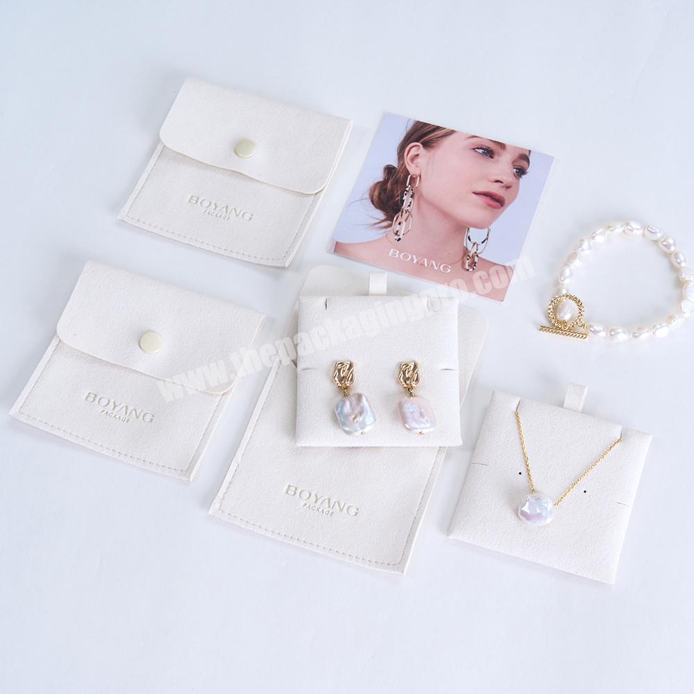 Custom Earring Necklace Packaging Jewelry Square Bag White Microfiber Jewelry Pouch