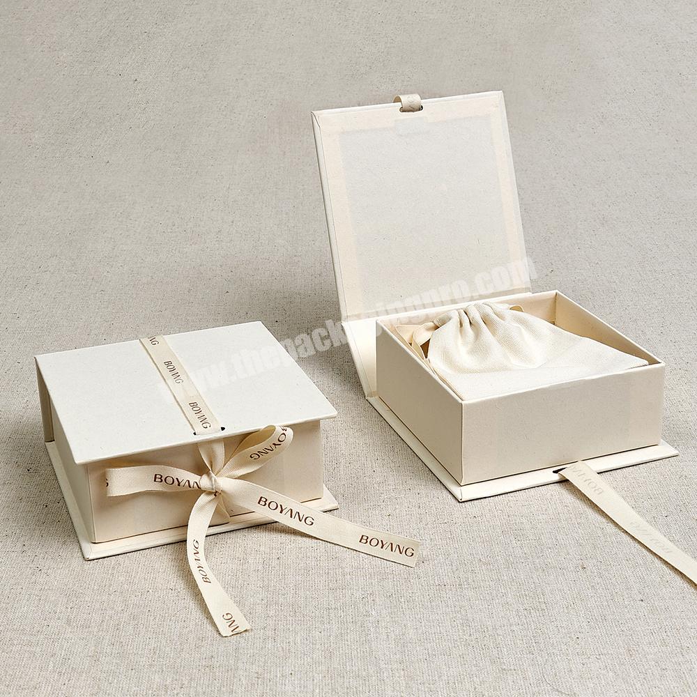 Custom Eco Beige Book Shape Paper Gift Packaging Jewelry Box with Ribbon