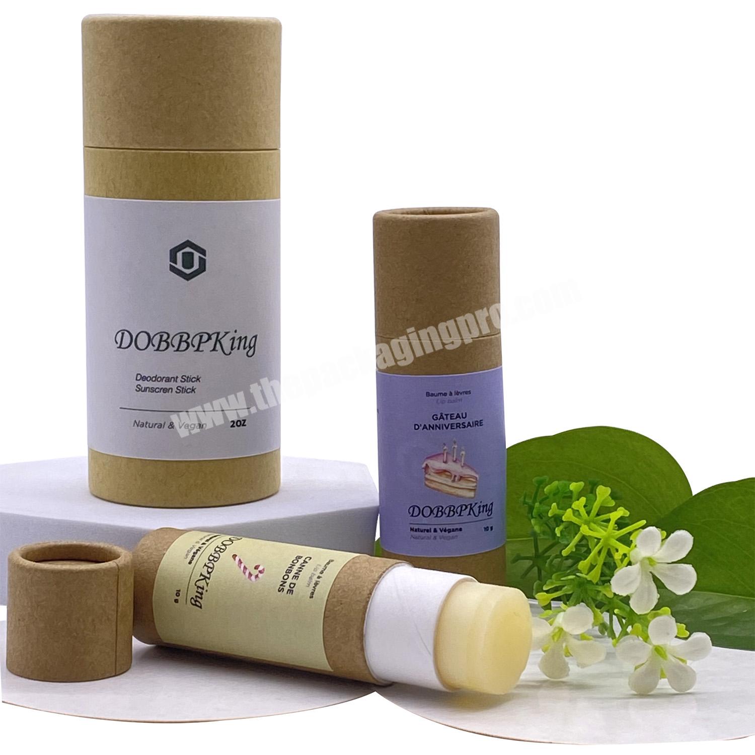 Custom Eco Friendly 2oz Refillable Kraft Push Up Deodorant Paper Tubes Cosmetic Lipbalm Packaging