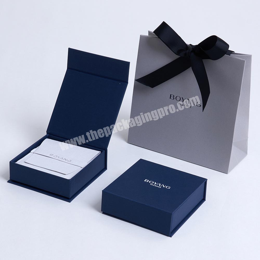 Custom Eco Friendly Blue Paper Cardboard Bijoux Packaging Book Shape Magnetic Jewelry Box
