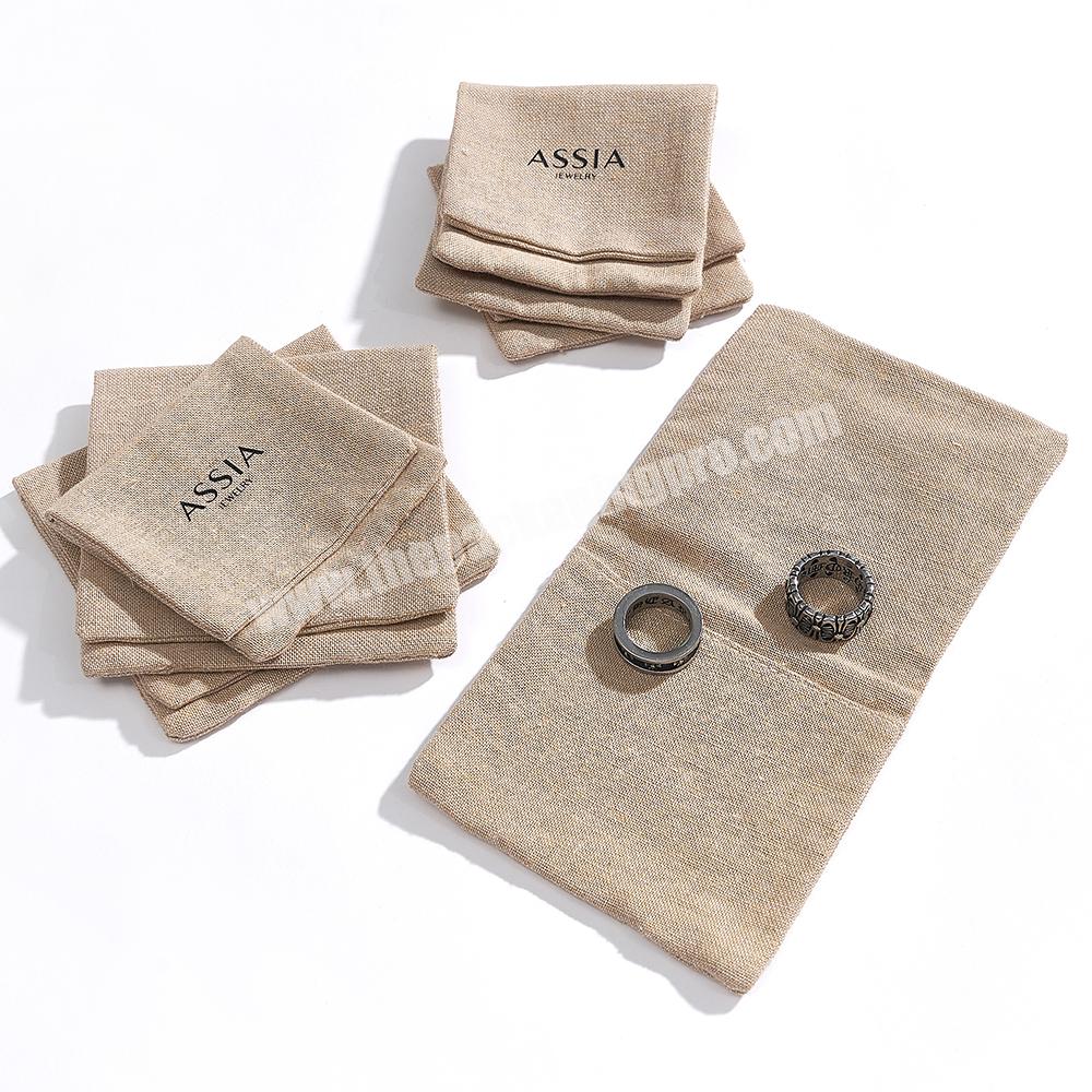 Custom Eco Friendly Earring Ring Necklace Packaging Jute Jewelry Pouch Bag