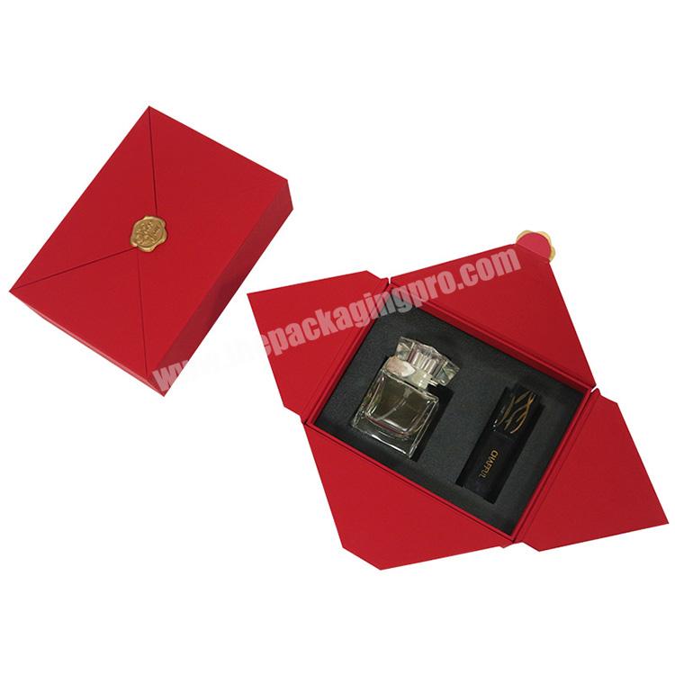 Custom Gift Packaging Paper Perfume Box Luxury Red Cardboard Essential Oil Lotion Packing Envelope Box