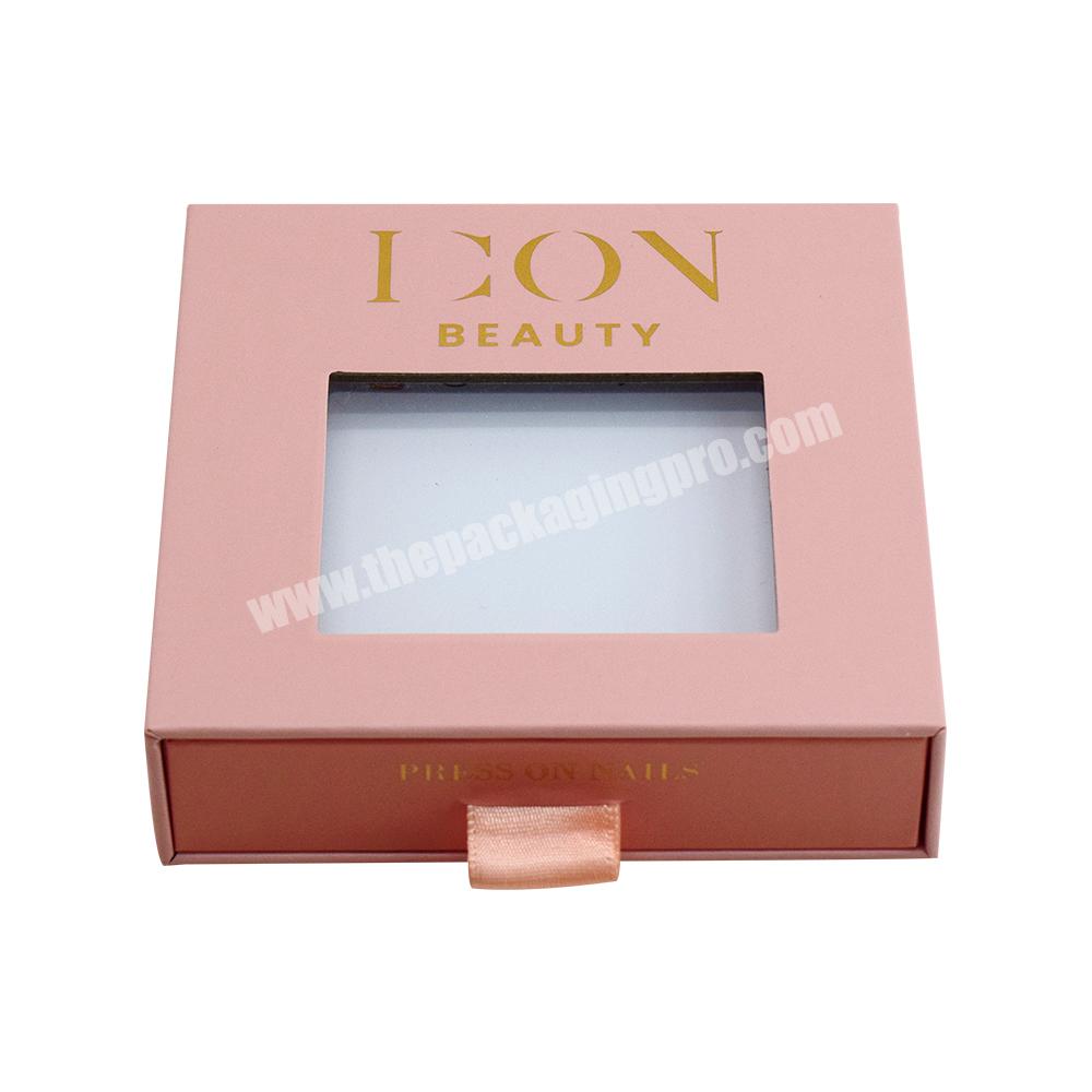 Custom Gold Foil Logo Rigid Paper Cardboard Small Size Sliding Open Jewelry Packaging Gift Drawer Box with Cut Out Window