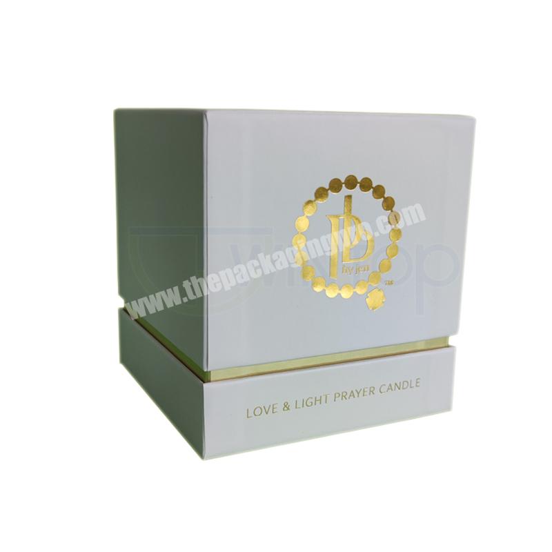 Custom Gold Foil Logo Rigid White Scented Candle Jar Packaging Box