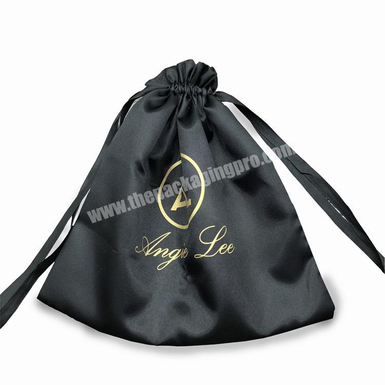 Custom LOGO Cosmetics Wigs Hair Bundle Extension Gift Packaging Black Satin Silk Velvet Small Pouch Bag Drawstring