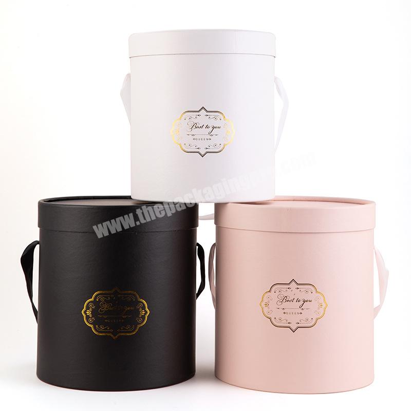 Custom Large Fresh Flower Rose Luxury Gift Packaging Cylinder Tube Round Hat Shape Cardboard Paper Box With Ribbon For Wedding