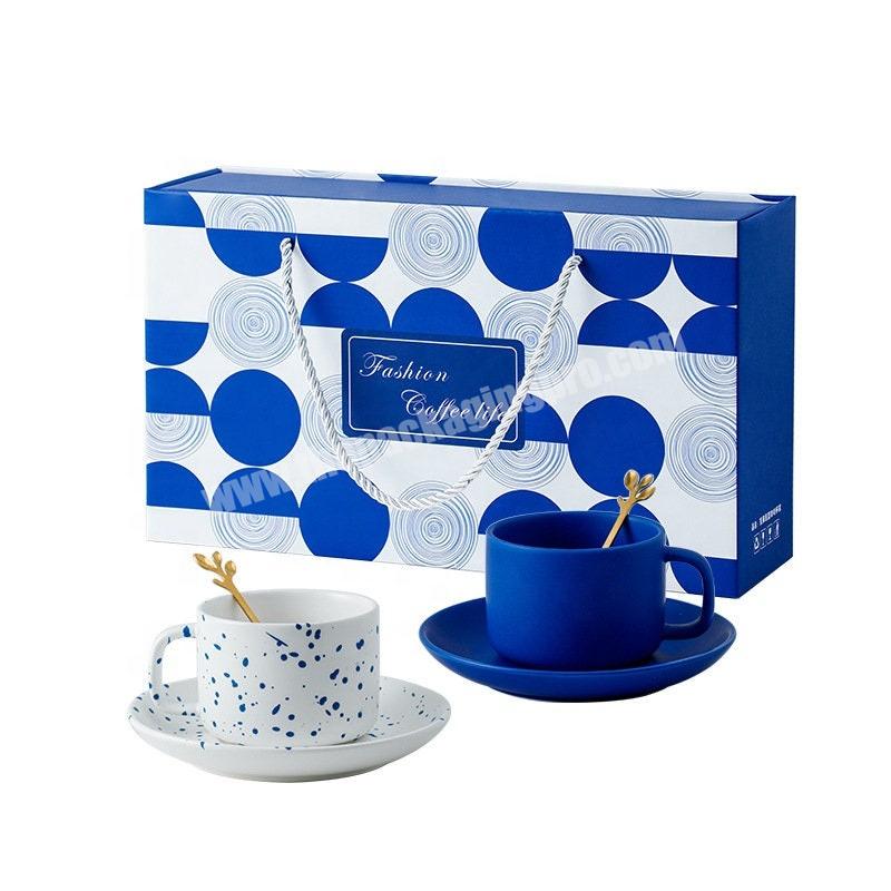 Custom Logo 100% Recycled Material Light Luxury Mug Set Gift Box Ceramic Coffee Cups Gift Box