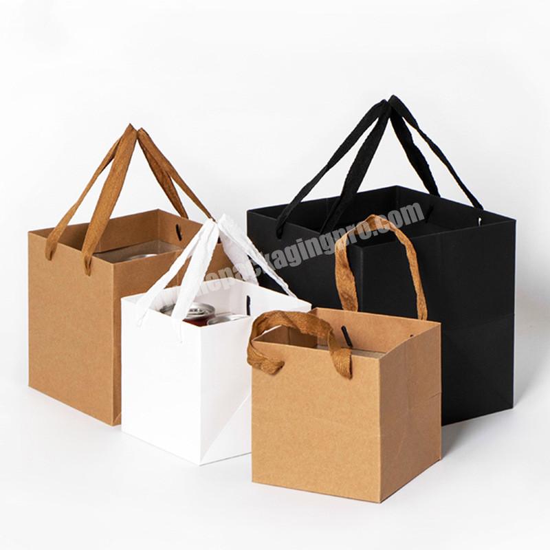 Custom Logo Black Cake Carry Bag Large Square Paper Bag With Handle