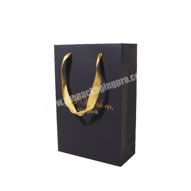 Custom Logo Famous Brand Black Cloth Gift Shopping Bags With Handles For Waterproof Kraft Paper