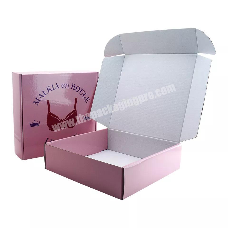 Custom Logo Glossy Women Lingerie Packaging Pink Mailer Box Corrugated Shipping Box for Ladies Underwear Packaging