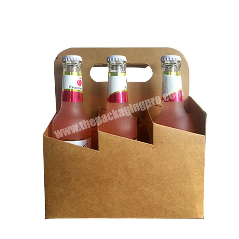 Custom Logo Kraft Six Pack Beer Box Carrier Wholesale Cheap Portable Handle Corrugated Paper Packaging 6 Bottle Beer Carrier