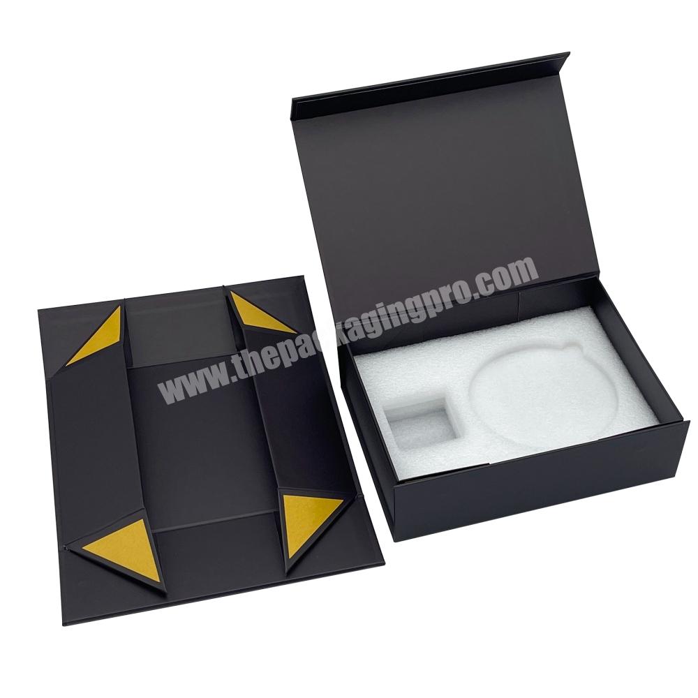 Custom Logo Luxury Black Magnetic Closure Rigid Cardboard Gift Box With Eva Foam Insert