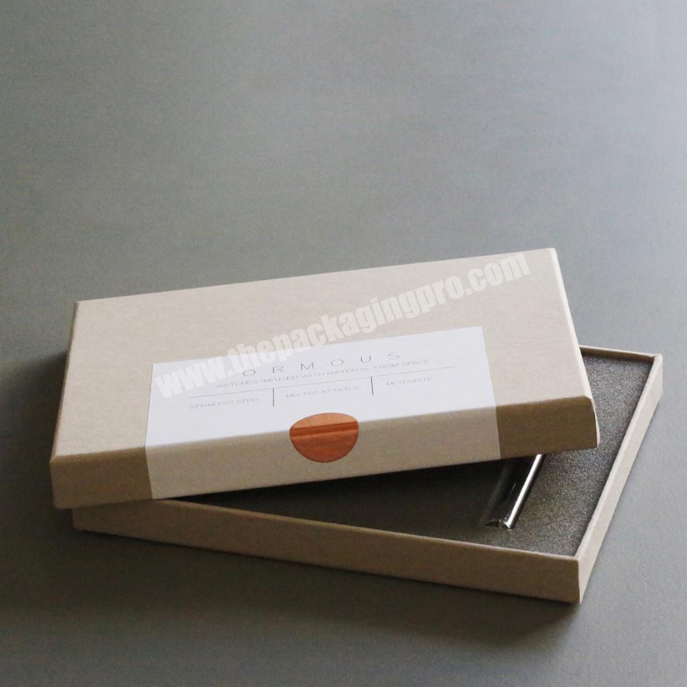 Custom Logo Luxury Kraft Paper Packaging Lid And Base Rigid Watch Gift Box With Foam Insert