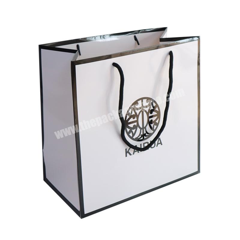 Custom Logo Paper Bag  Luxury White  Paper Packaging With Ribbon Gift Shopping Bag For Jewelry Cosmetic Makeup