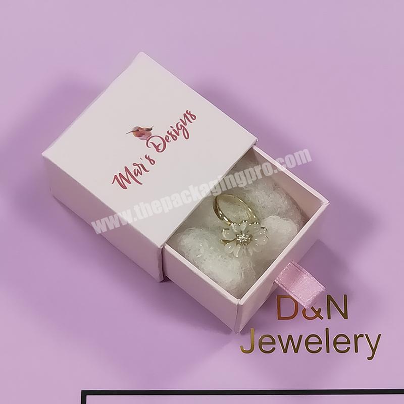 Custom Logo Paper Cardboard Gift Slide Packaging Pink Cotton Filled Jewelry Box For Ring Necklace