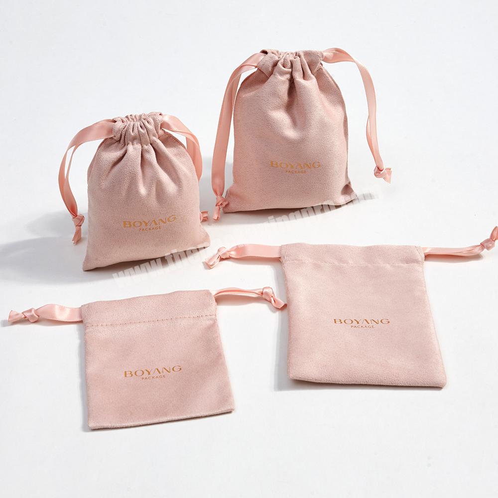 Custom Logo Pink Drawstring Suede Jewelry Pouch Bag Jewelry Packaging