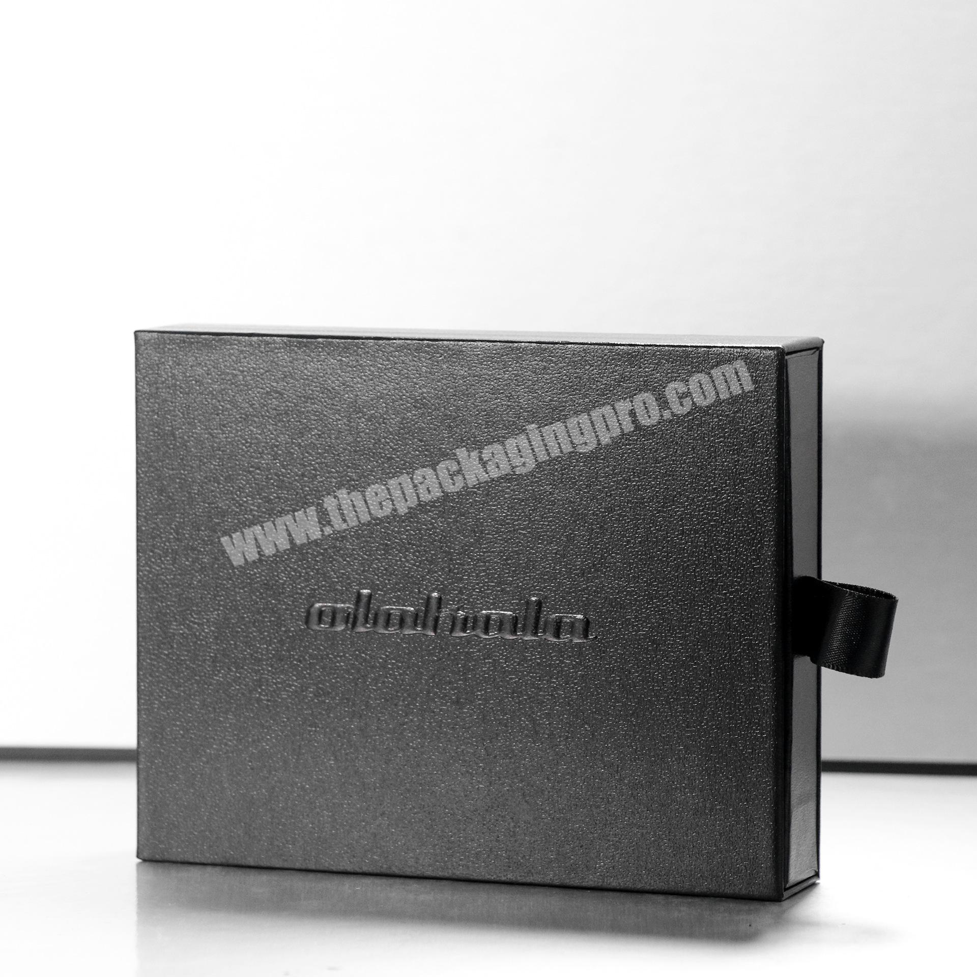Custom Logo Premium Luxury Sliding Cover Rigid Cardboard Paper Packaging Gift Small Drawer Box With Ribbon