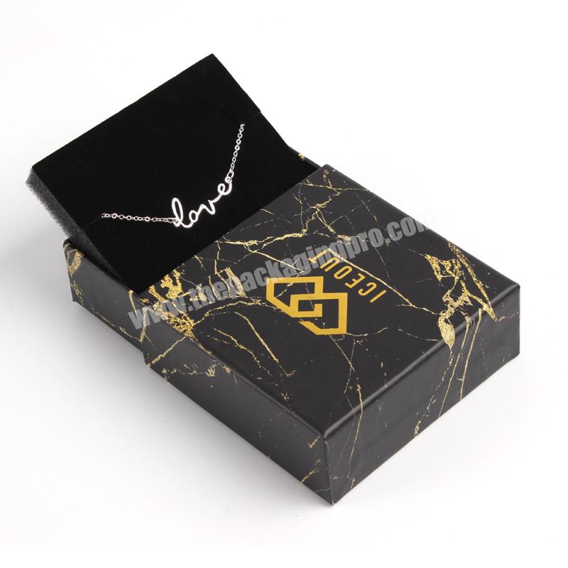 Custom Logo Print Gold Marble Drawer Sliding Rigid Gift Box Packaging With Foam Insert for Necklace Jewelry Packing