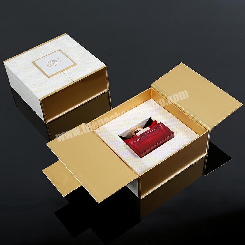 Custom Logo Printed Double Open Door Rigid Cardboard Paper Cosmetic Packaging Perfume Box Luxury