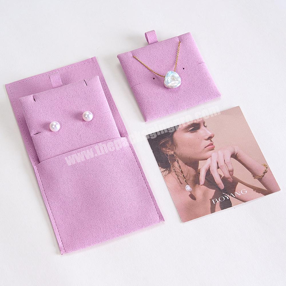 Custom Logo Printed ECO Friendly Small Envelope Flap Package Pouch Luxury Microfiber Necklace Jewelry Bag