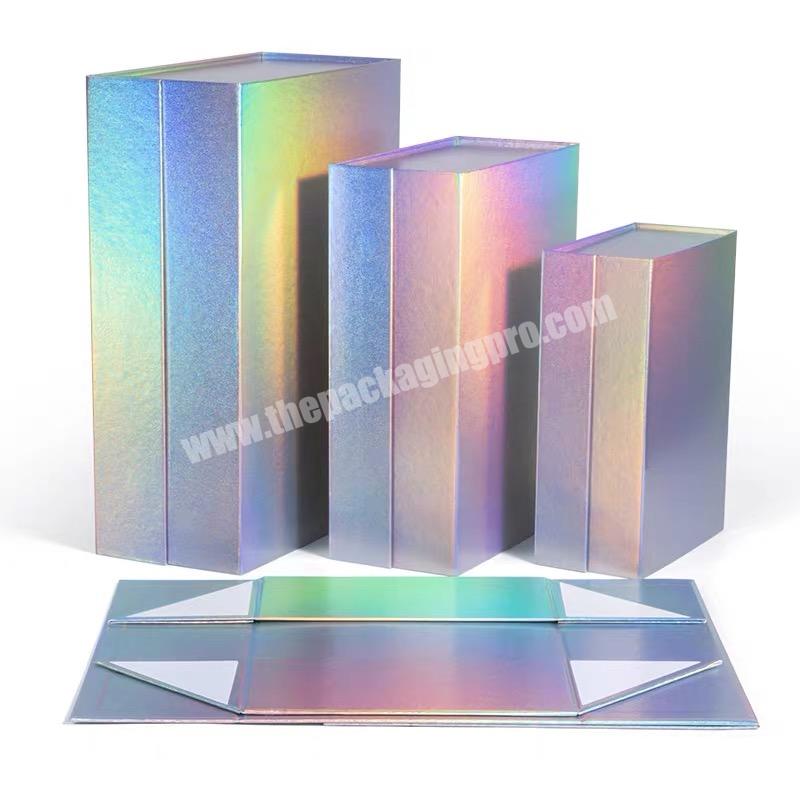 Custom Logo Printed Rainbow Laser Color Magnetic Folding Paper Box for Gift Packaging