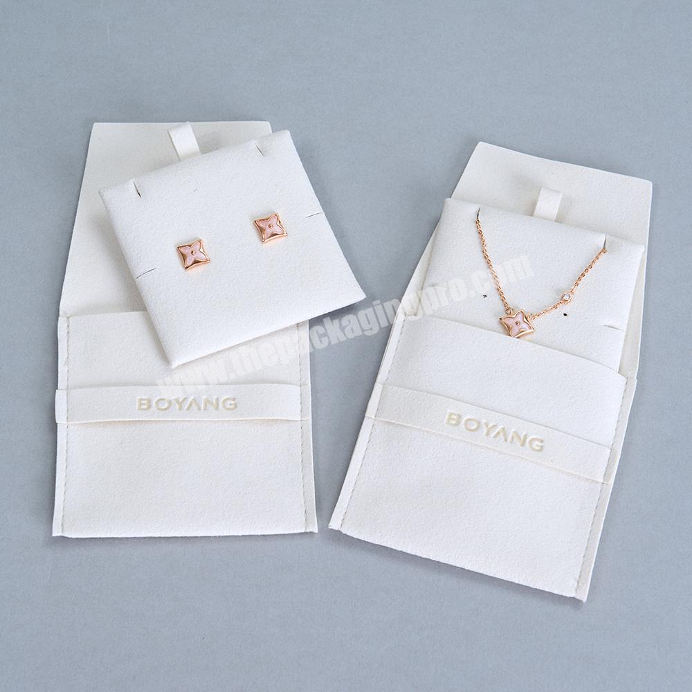 Custom Logo Printed Small Envelope Flap Microfiber Necklace Earring Jewelry Packaging Pouch Bag with Logo