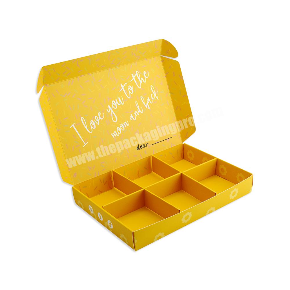 Custom Logo Printing Coated Paper Cookie Packaging Box Yellow Party Chocolate Biscuits Cookie Box Packaging with Card Insert