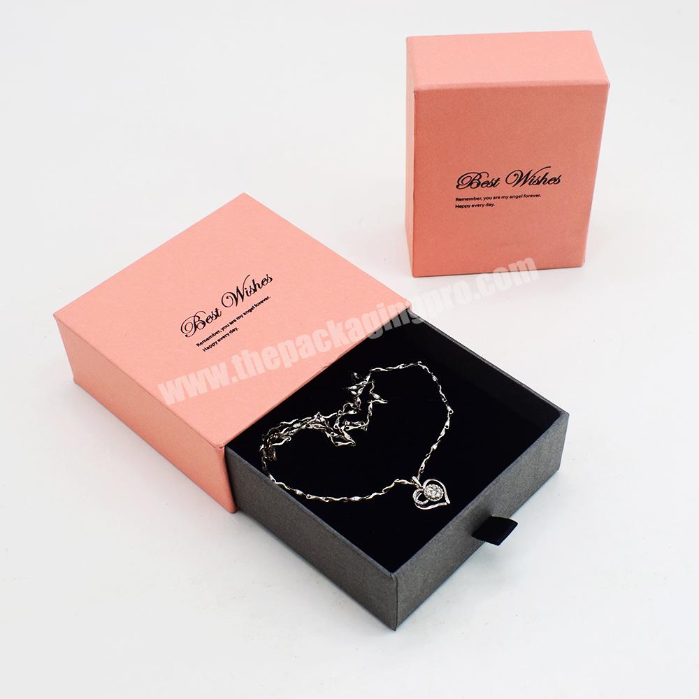 Custom Logo Rigid Paper Sliding Jewelry Drawer Box with Velvet Foam Insert for Necklace Packaging