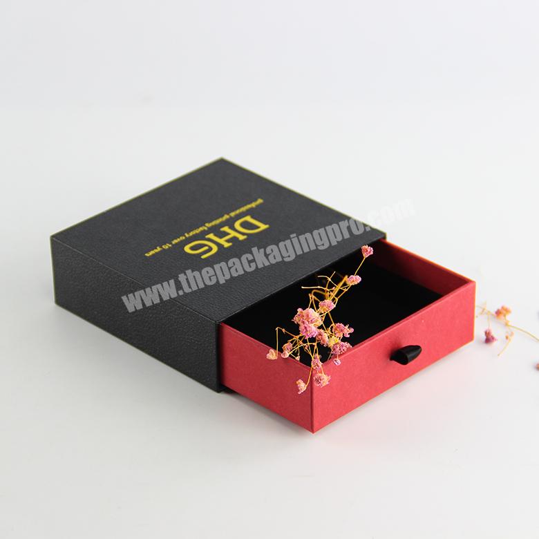 Custom Logo Small Black Slide Jewelry Cardboard Paper Packaging Sliding Drawer Gift Box With Handle