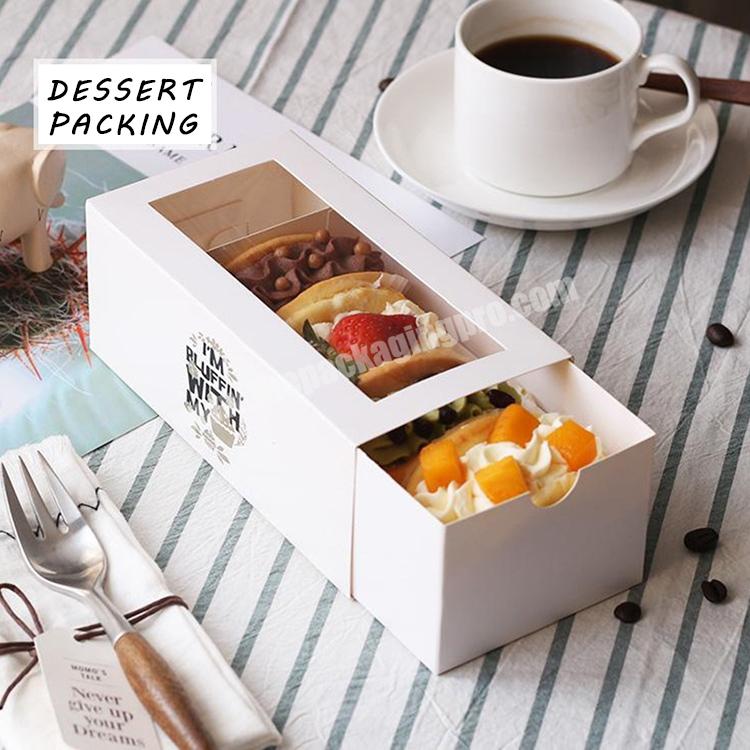 Custom Logo White Luxury Sliding Out Open Art Paper Packaging Gift Macaron Dessert Cake Drawer Box With Window