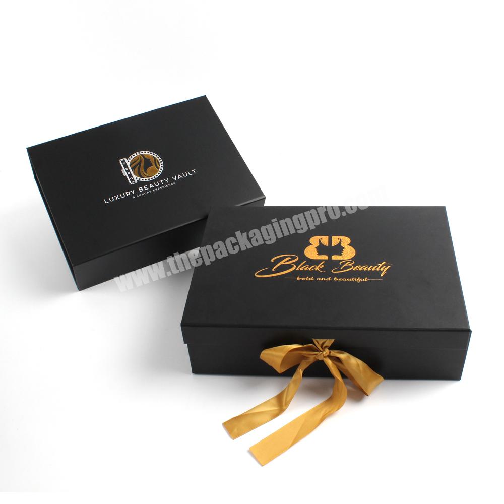 Custom Logo caja papel Printed Paper Flat Pack Rigid Cardboard Clothing Shoe Foldable  Ribbon Magnetic Closure Box