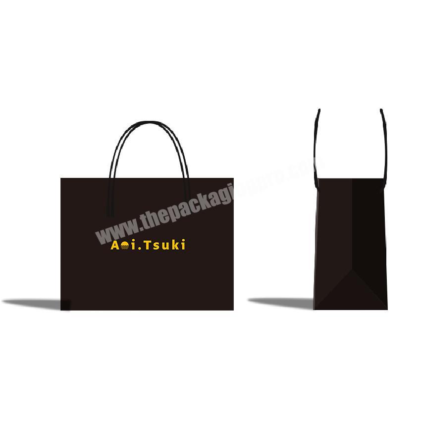 Custom Luxury Gold Foiled Embossed Logo Black Printed Paper Shopping Bag