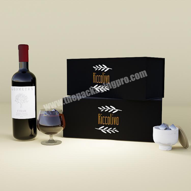 Custom Luxury Rigid Cardboard Liquor Wine Set Packaging Box Champagne Whisky Red Wine bottle Glass Gift Paper packaging Box