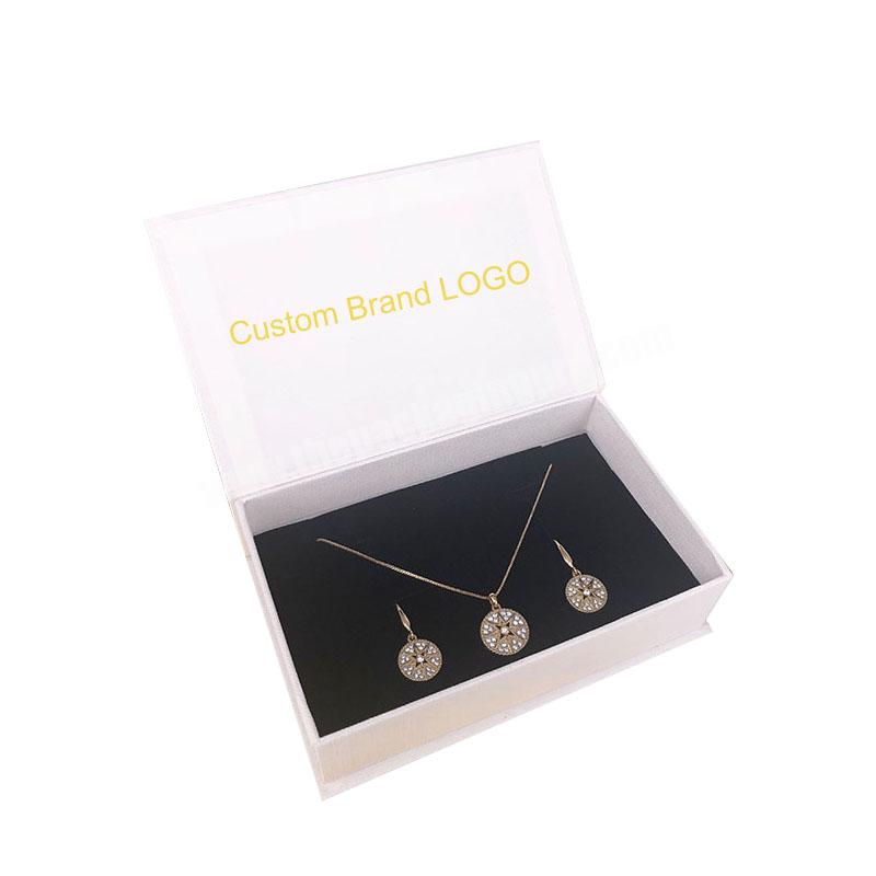 Custom Luxury Silver Ornament Earring Necklace Sets Packaging Book Shape Magnetic Jewelry Gift Box with Foam Insert