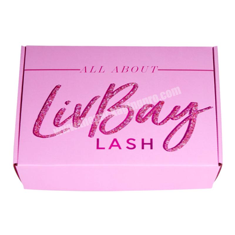 Custom Matte Lamination Logo Printed  Pink Lash Packaging Shipping Boxes