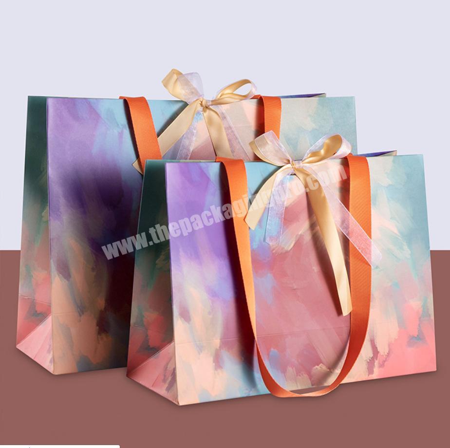 Custom Oil Painting Graphic Extra Big Large Paper Shopping Bag For Clothing