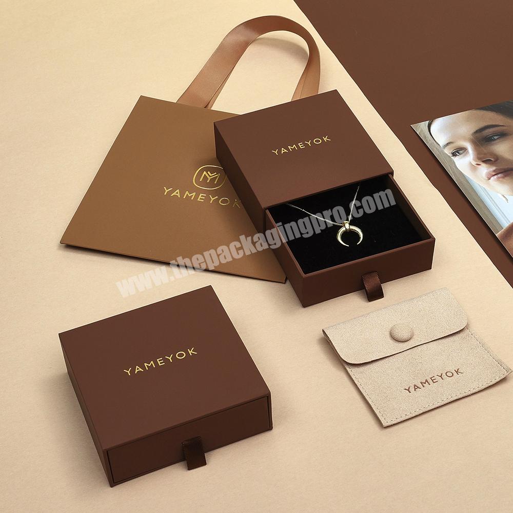 Custom Logo Jewellery Sets Box Pouches 7x9x3cm Luxury Jewelry Rings  Earrings Necklace Packaging Organizer Drawer Boxes Case Bag
