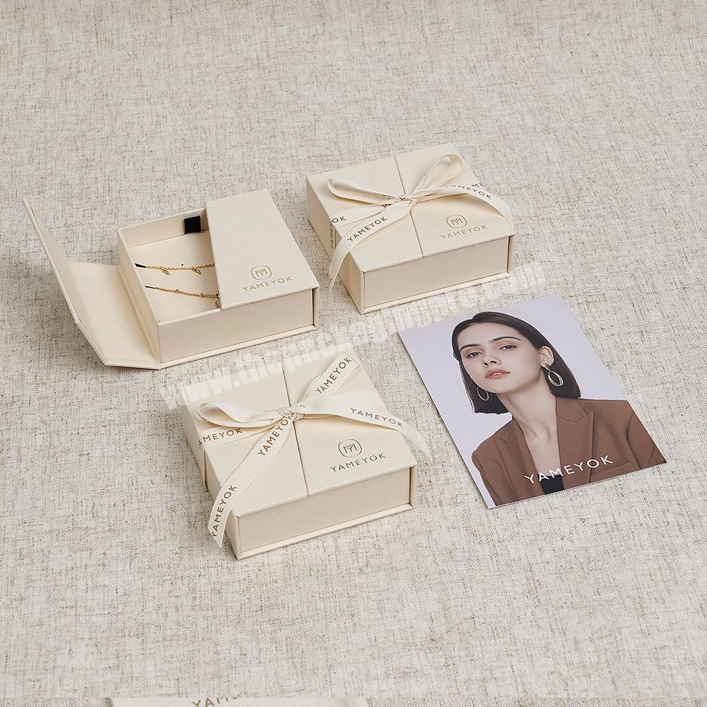 Custom Personalized Eco Friendly Double Open Paper Gift Earring Necklace Packaging Jewelry Box with Ribbon