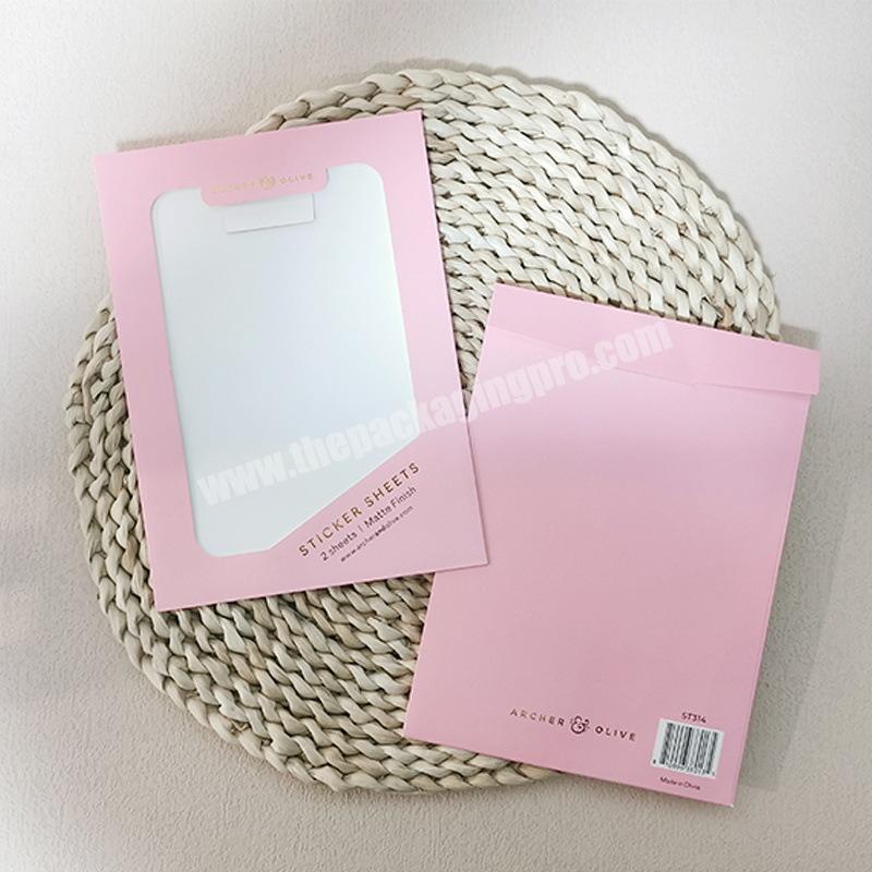Custom Portrait Post Card Stickers Pink Beige Paper Envelopes With Clear Window
