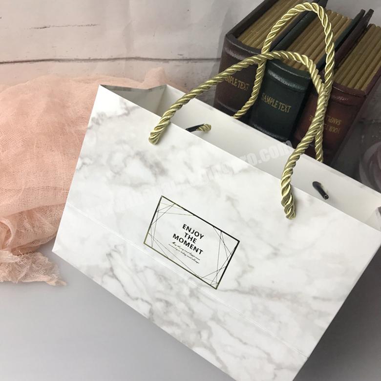 Custom Print White Card Packaging Marble Shopping Paper Gift Bag