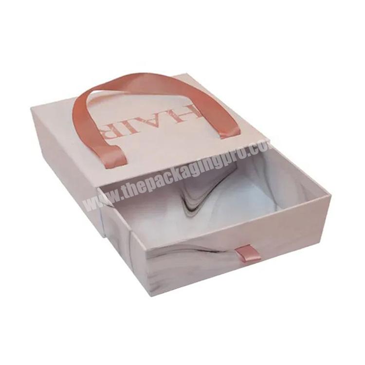 Custom Printed Hair Extension Boxes Rigid Cardboard Sliding Drawer Paper Packaging Braided Hair Box