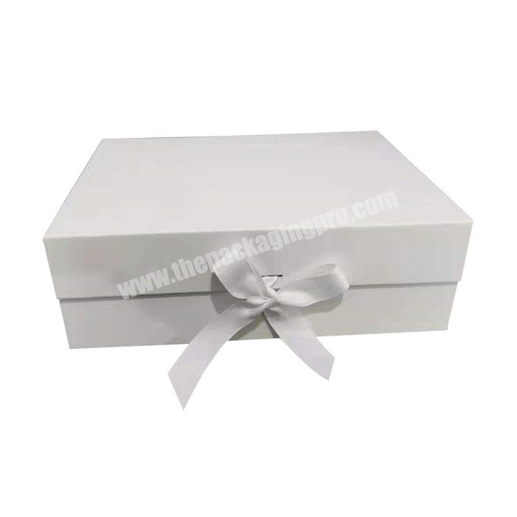 Custom Printed Logo Plain White Cardboard Magnetic Folding Storage Gift Carton Box With Ribbon