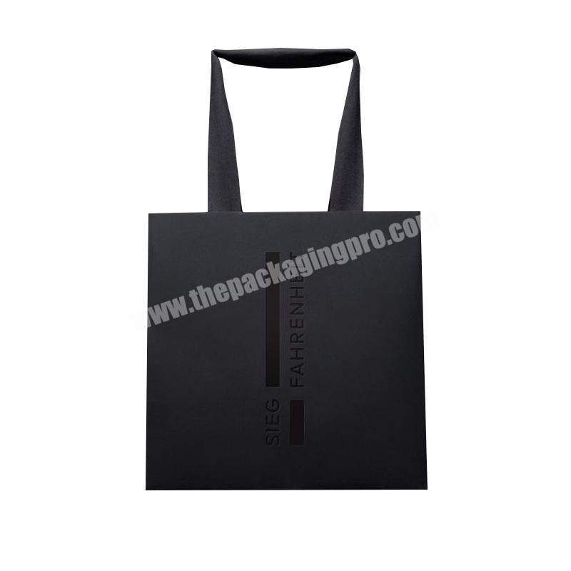 Custom Printed Logo different size luxury black matte shopping decorative handmade paper gift bags with ribbons