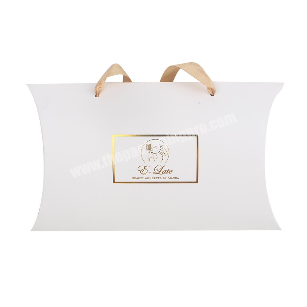 Custom Printed Low MOQ Ivory Paper Folding Cosmetic Hair Weave Packaging Pillow Paper Boxes