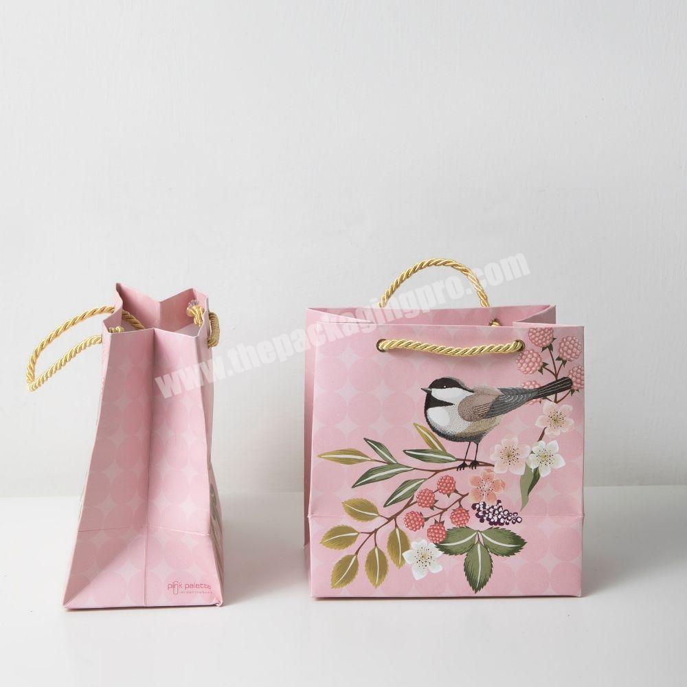 Custom Printed Pink Luxury Shopping Gift Paper Bags With Ribbon Handles And Logo